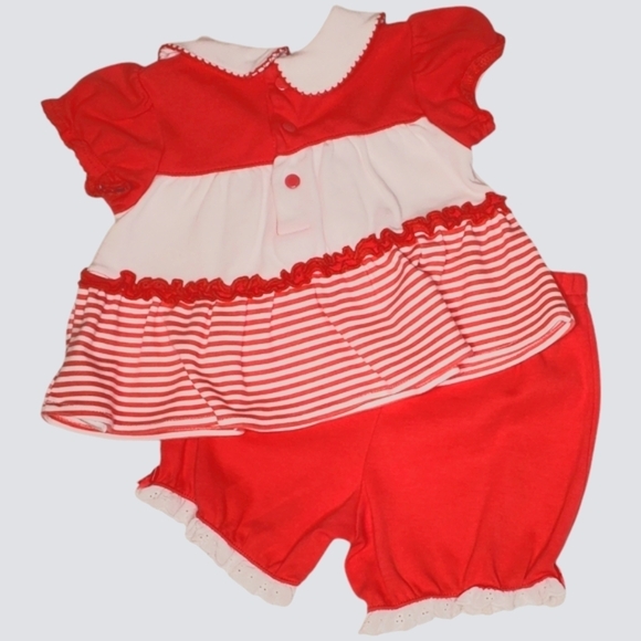 Okie Dokie 2 Piece Top & Bloomer Set Red|White Strawberry Baby Girls 3-6M - Picture 2 of 4
